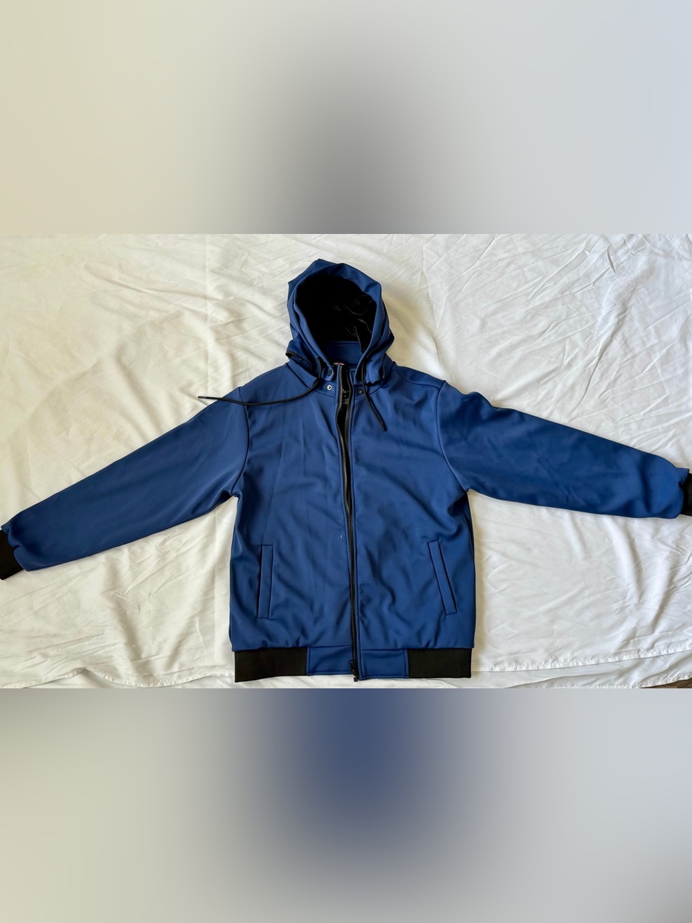 Men's Blue Hooded Bomber Jacket - Classic Casual